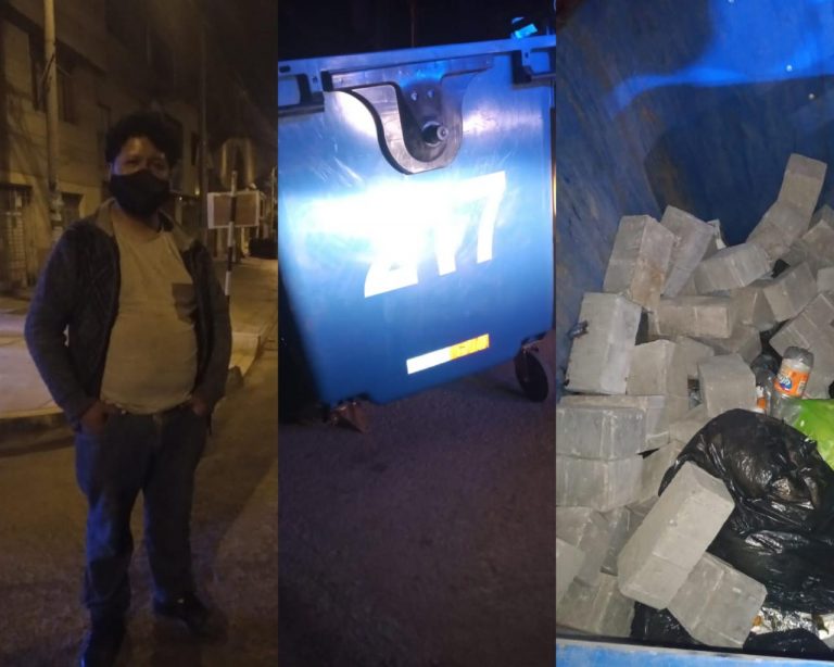Hombre intentó robar un contenedor de basura y más de 40 adoquines en Mariano Melgar
