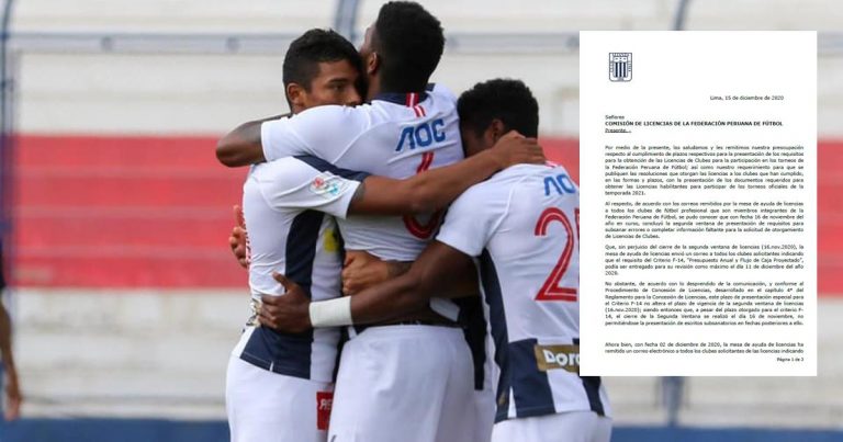 Alianza solicitó que se publiquen las resoluciones que dan Licencias a clubes para el 2021