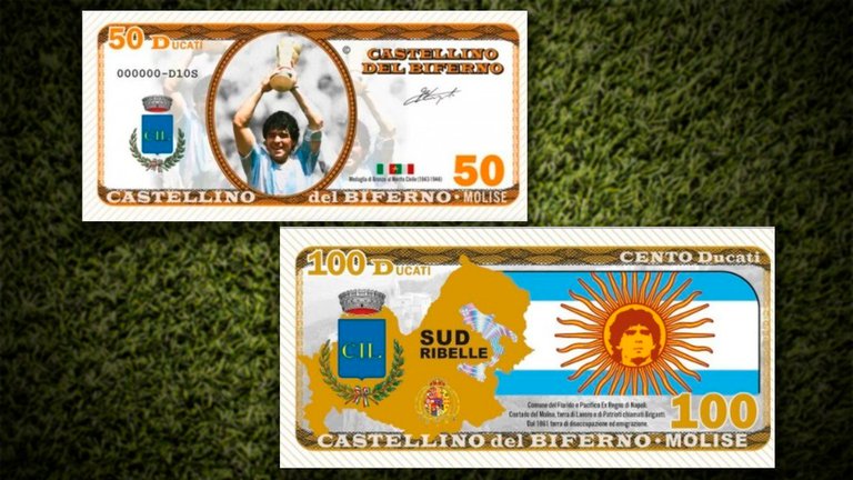 Así son las monedas y los billetes de Maradona que acuñaron en Italia