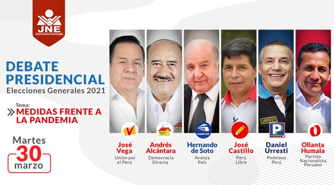 Segunda fecha del debate presidencial contará con Urresti, Vega, Humala, Castillo, Alcántara y De Soto