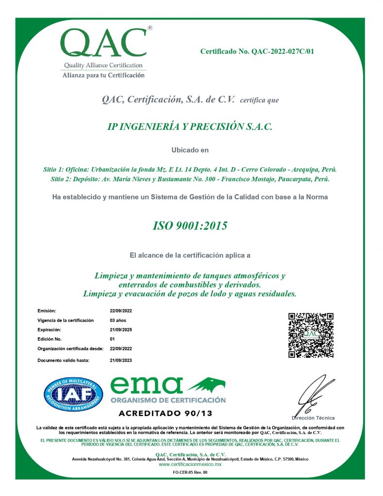 Certificado de IP Ingeniería y Precisión SAC