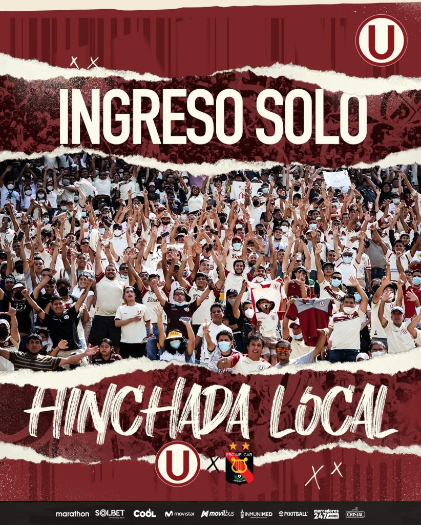 Anuncio oficial de Universitario en el que indica que el duelo con Melgar será solo con hinchada local.