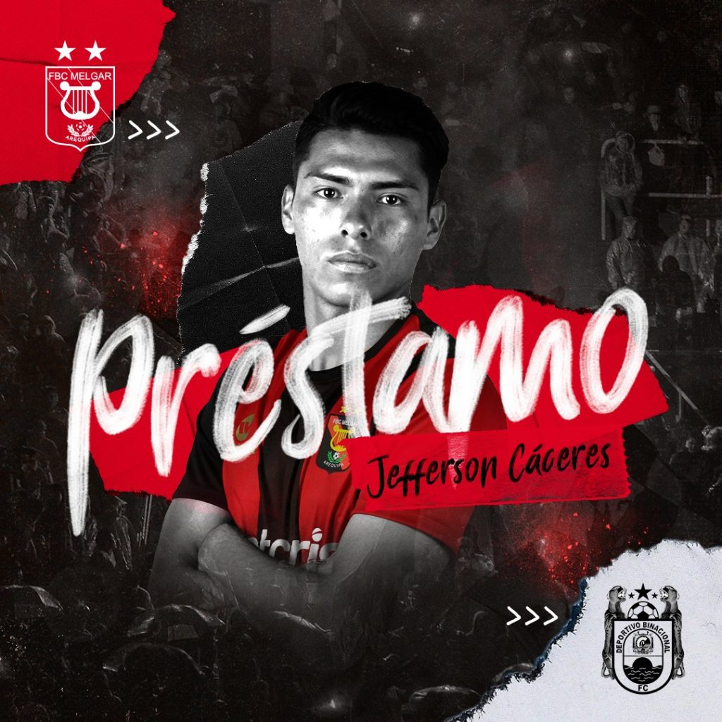 Anuncio oficial del FBC Melgar sobre la cesión de Jefferson Cáceres a Deportivo Binacional.