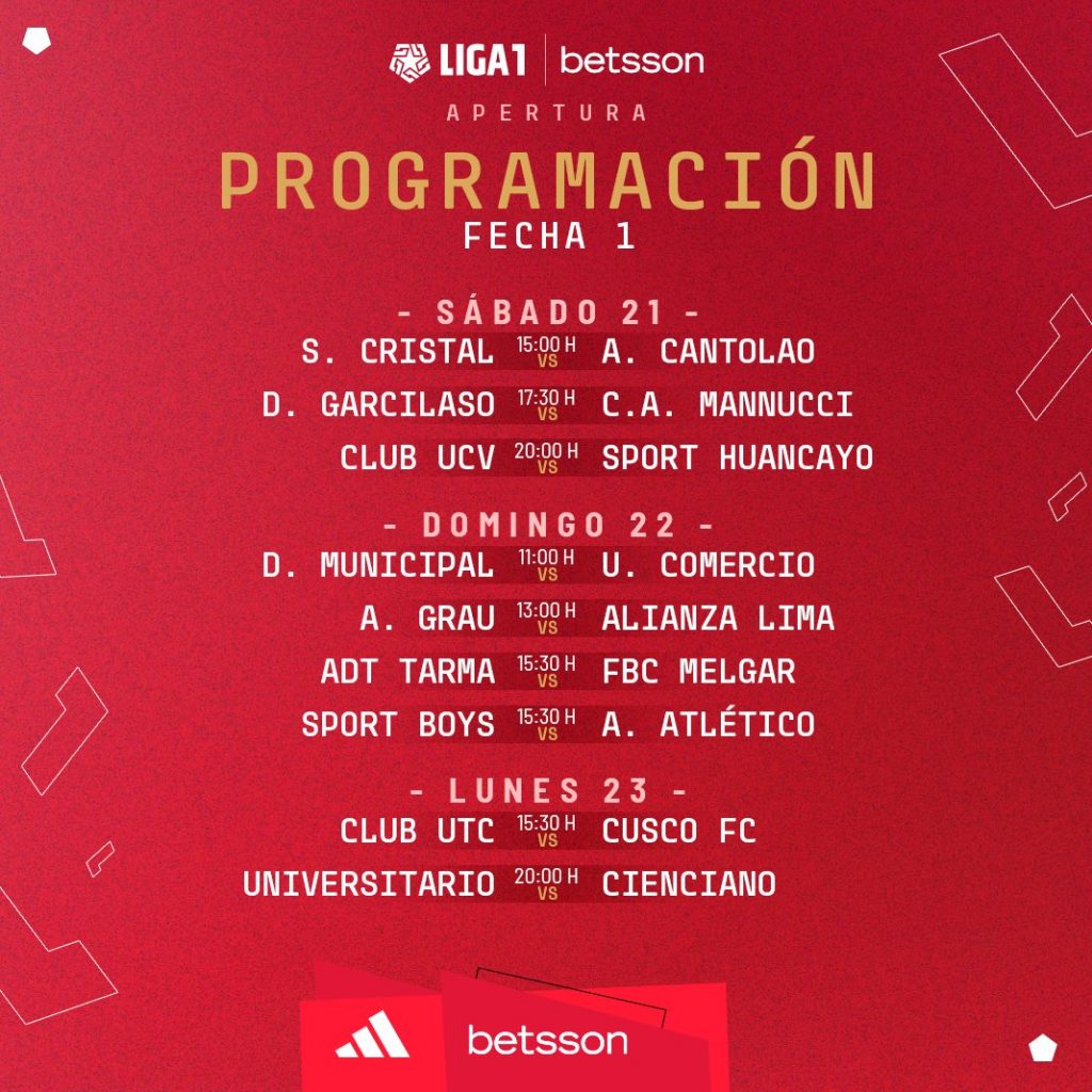 Programación oficial de la primera fecha del Torneo Apertura de la Liga 1 Betsson. 