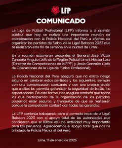 Comunicado de la Liga de Fútbol Profesional, señalando que había garantías para iniciar el torneo este fin de semana.