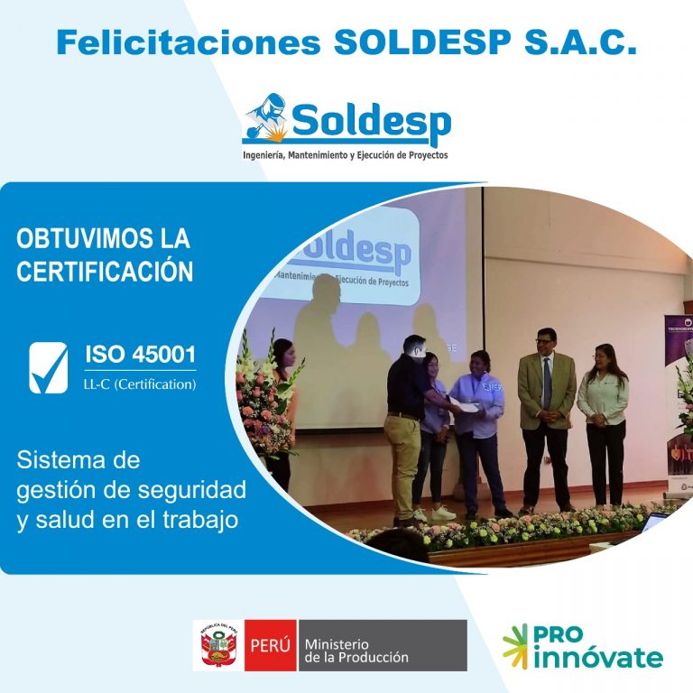 SOLDESP S.A.C obtiene Certificación en ISO 45001:2018Sistema de Gestión de seguridad y salud en el trabajo