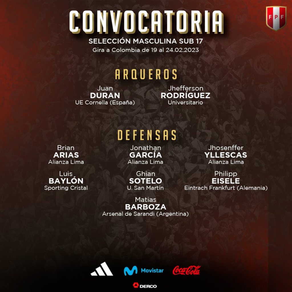 Convocados a la Selección Peruana SUB-17.