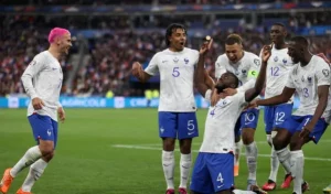 Celebraciones de Francia luego de golear a Países Bajos.