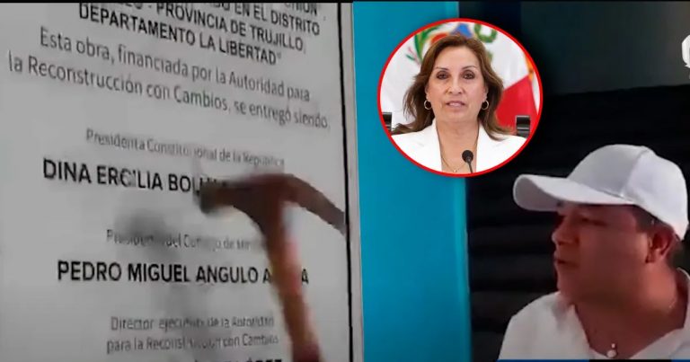«Acá no puede ir esa cochinada»: Alcalde de Trujillo rompe placas de colegio con nombre de Dina Boluarte