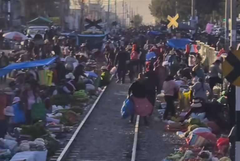 Imprudencia: Comerciantes expenden sus productos al costado de la vía férrea (VIDEO)