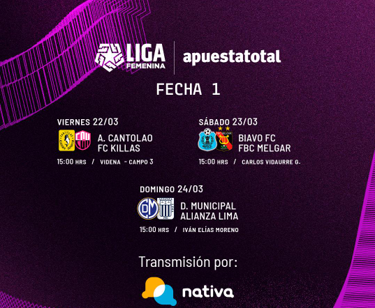Partidos que transmitirá Nativa en la primera jornada de la Liga Femenina. 