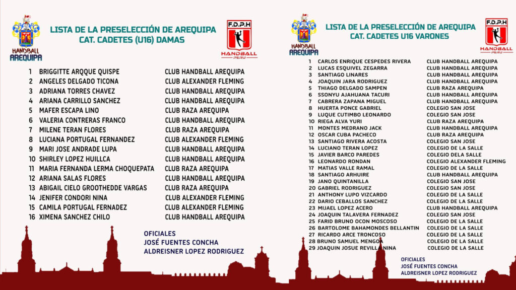Seleccionados por Arequipa para el Campeonato Nacional Federado Sub-16 en Tacna. 