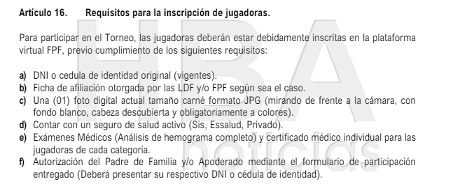 Requisitos de inscripción de futbolistas al Torneo Juvenil de Fútbol Femenino 2024. 