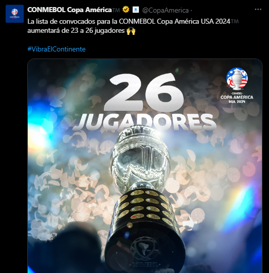 Anuncio oficial por parte de CONMEBOL sobre los jugadores permitidos para la Copa América. 