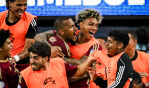 Celebraciones de Venezuela tras el gol que lo puso en cuartos de final de la Copa América.
