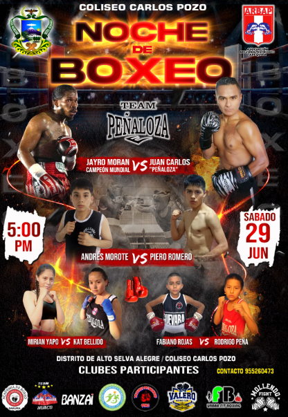 Afiche oficial de la noche de boxeo en Alto Selva Alegre. 