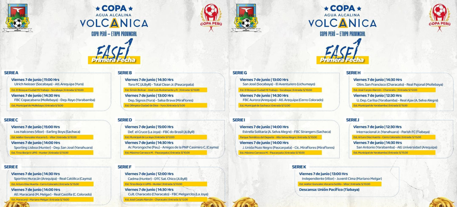 Programación de la primera fecha de la Etapa Provincial de la Copa Perú en Arequipa.