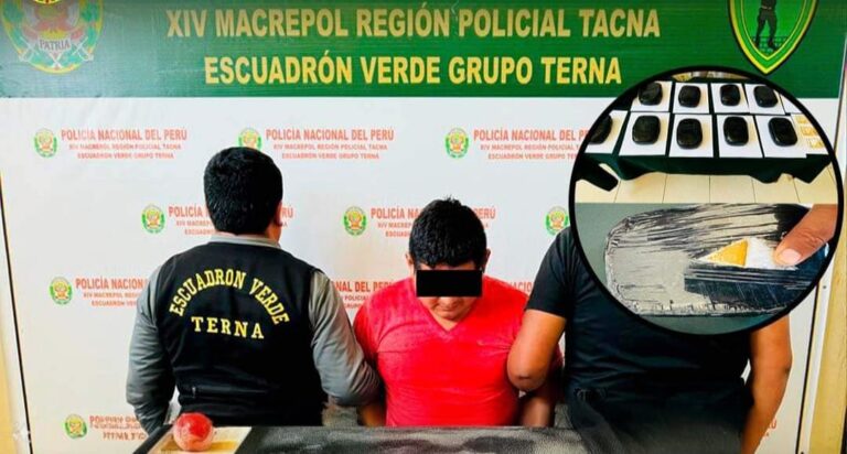 Detienen a sujeto con más de 9 kilos de drogas en Tacna