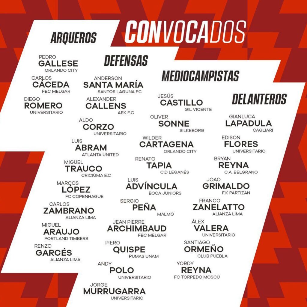 Lista de convocados de Jorge Fossati para enfrentar a Colombia y Ecuador. 