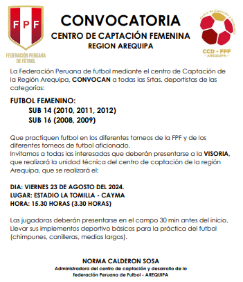 Convocatoria del Centro de Captación Femenina de la Región Arequipa. 