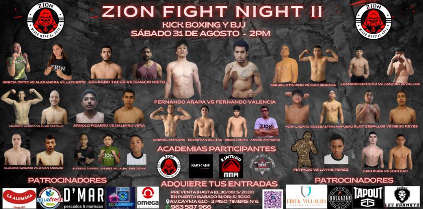 Todos los combates del Zion Fight Night II. 