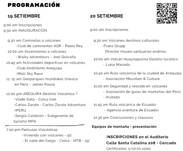 Programación del evento en busca de promover el deporte outdoor en Arequipa. 