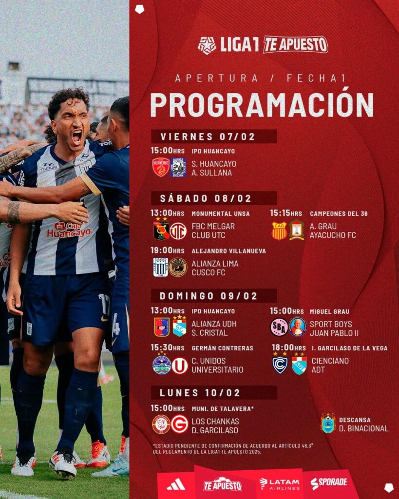 Programación oficial de la primera fecha del Torneo Apertura 2025. 