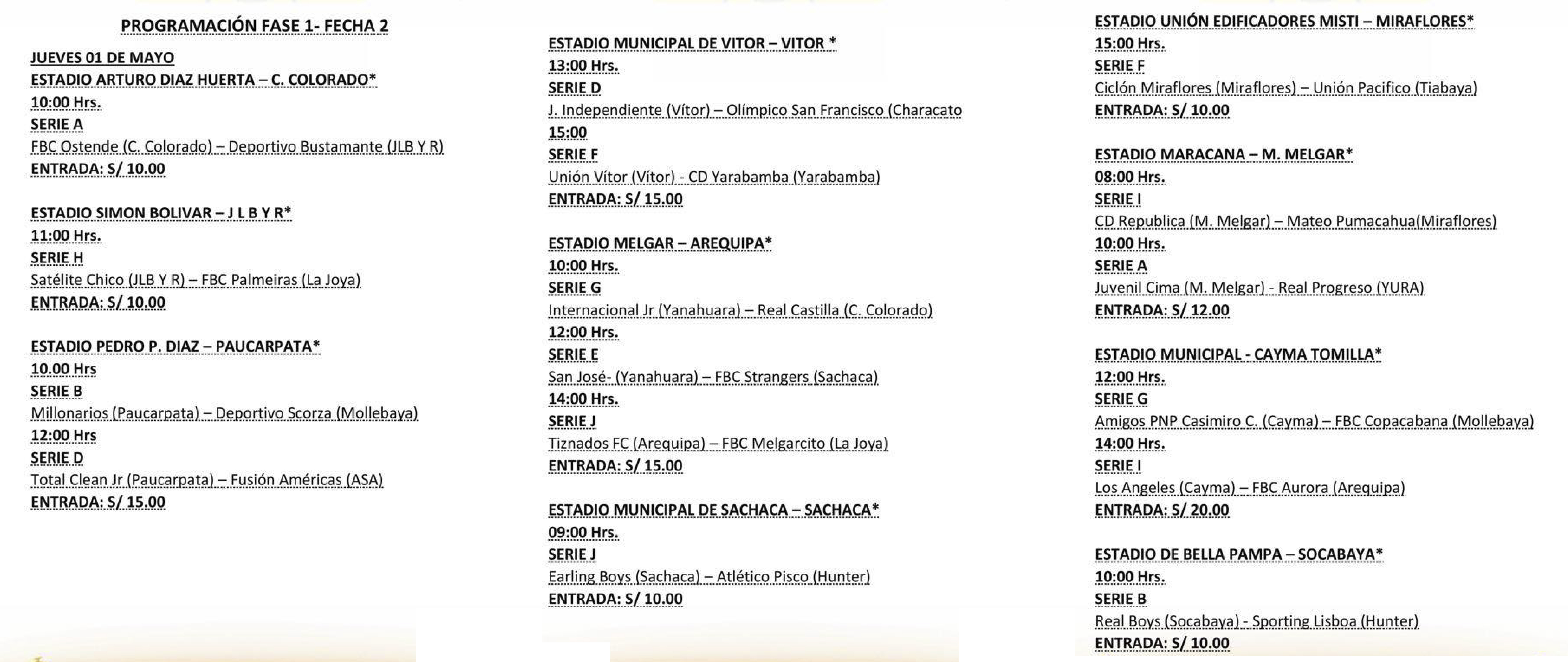 Programación de la Fecha 02 de la Etapa Provincial de la Copa Perú en Arequipa. 