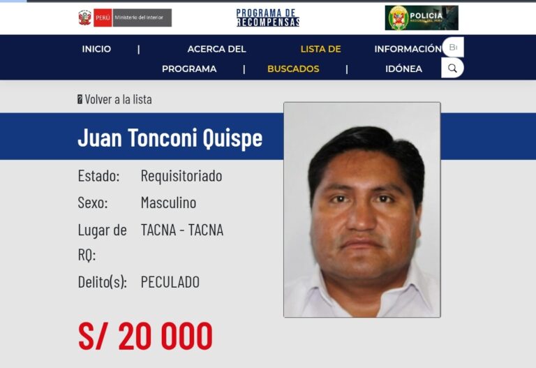 Incluyen al exgobernador de Tacna, Juan Tonconi, a la Lista de Los Más Buscados