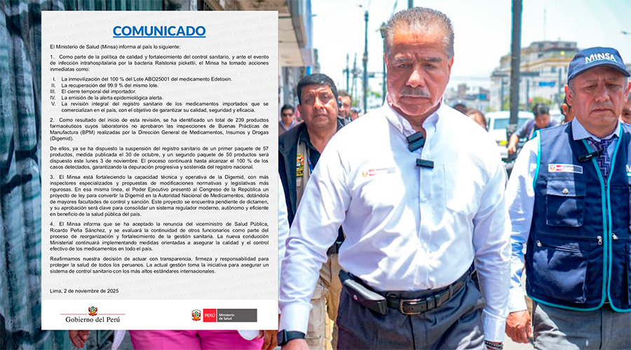 Minsa fortalece control sanitario tras detección de infecciones por medicamento Edetoxin